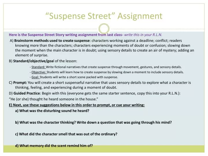 suspense street assignment
