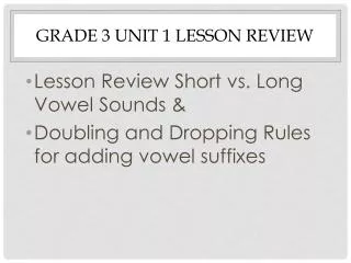 Grade 3 Unit 1 lesson Review