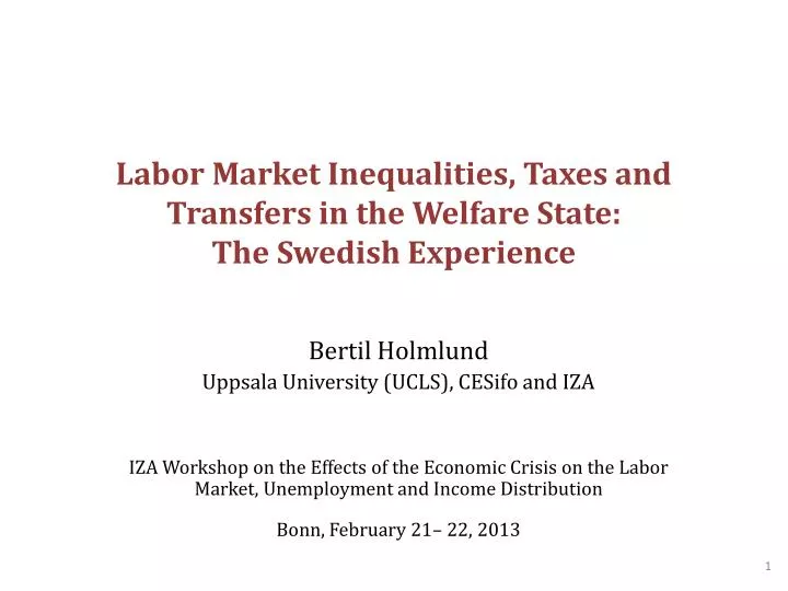 labor market inequalities taxes and transfers in the welfare state the swedish experience