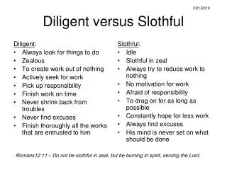 Diligent versus Slothful