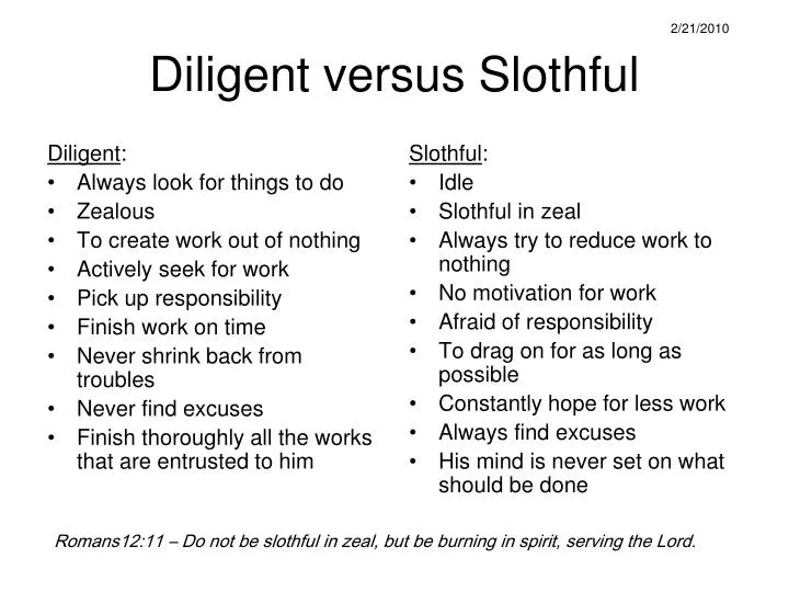 diligent versus slothful