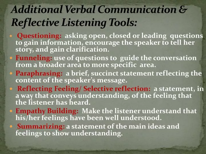 additional verbal communication reflective listening tools