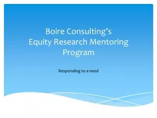 Boire Consulting’s Equity Research Mentoring Program