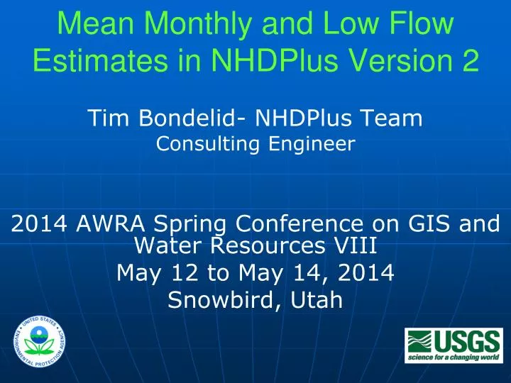 mean monthly and low flow estimates in nhdplus version 2