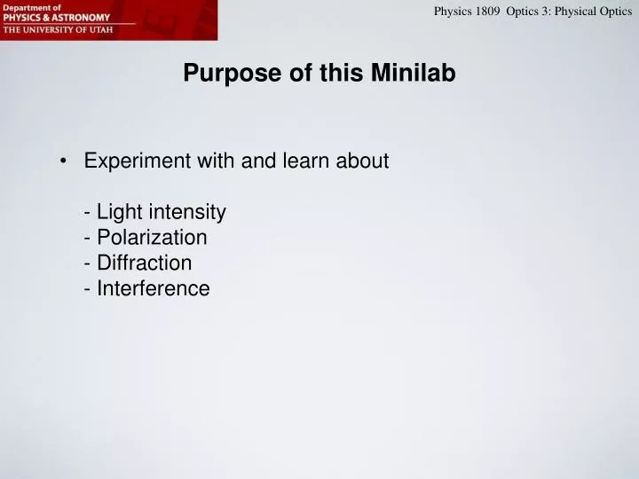 purpose of this minilab