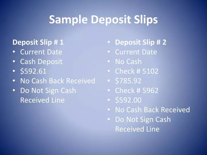 sample deposit slips