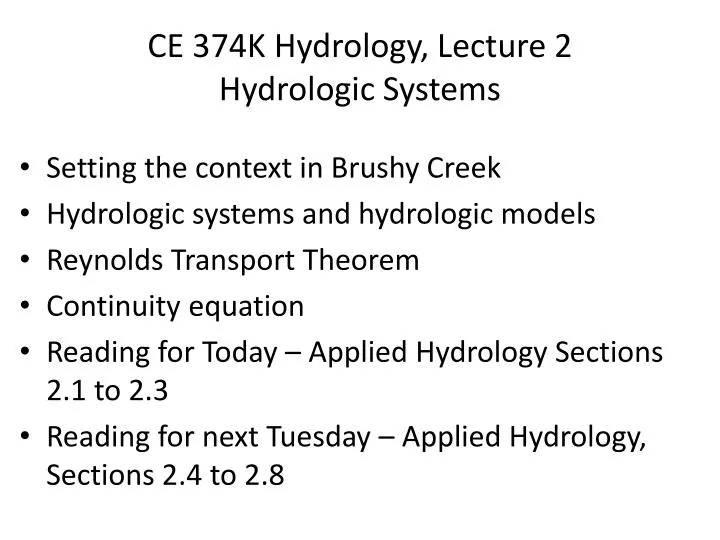 ce 374k hydrology lecture 2 hydrologic systems
