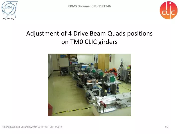 adjustment of 4 drive beam quads positions on tm0 clic girders