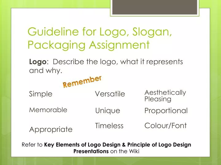 guideline for logo slogan packaging assignment