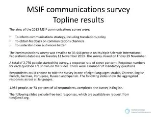 MSIF communications survey Topline results