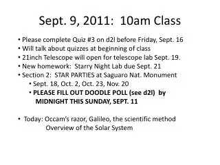 Sept. 9, 2011: 10am Class