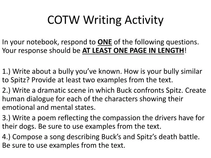 cotw writing activity