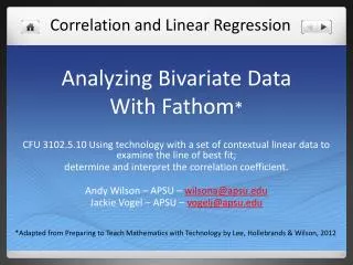Analyzing Bivariate Data With Fathom *