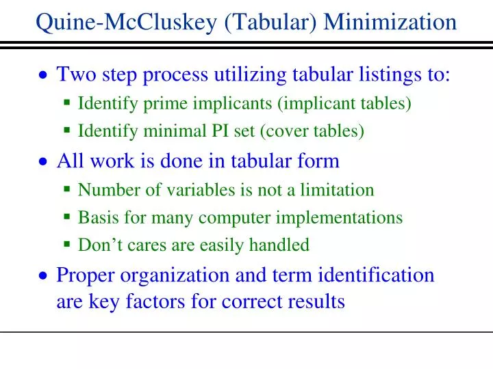 quine mccluskey tabular minimization