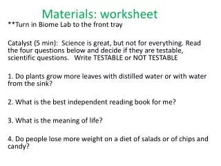 Materials: worksheet