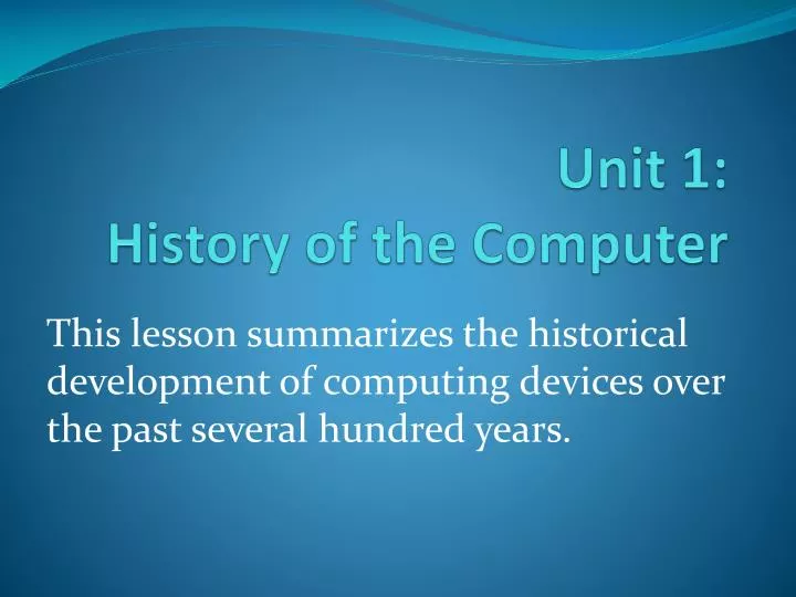 unit 1 history of the computer