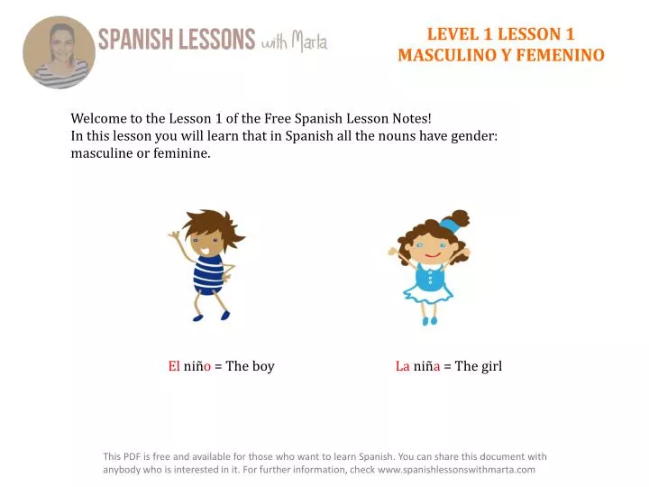 level 1 lesson 1 masculino y femenino