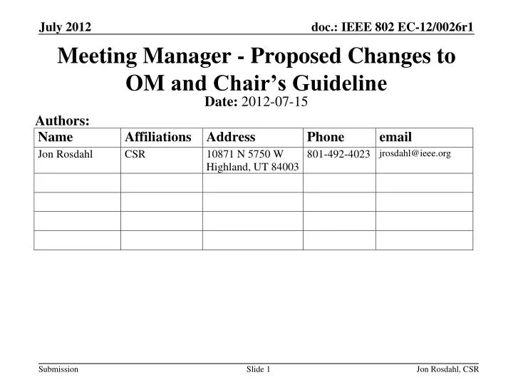 meeting manager proposed changes to om and chair s guideline