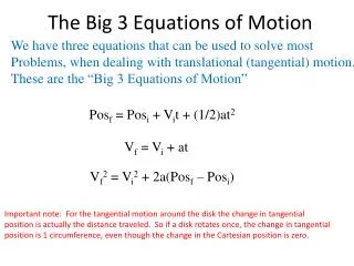 The Big 3 Equations of Motion