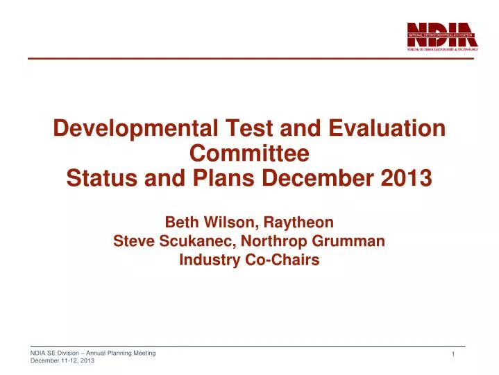 developmental test and evaluation committee status and plans december 2013