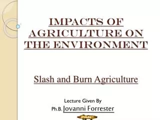 IMPACTS of agriculture on the environment Slash and Burn Agriculture