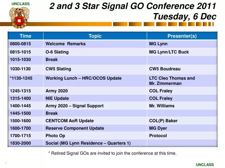 2 and 3 star signal go conference 2011 tuesday 6 dec