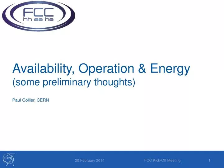availability operation energy some preliminary thoughts