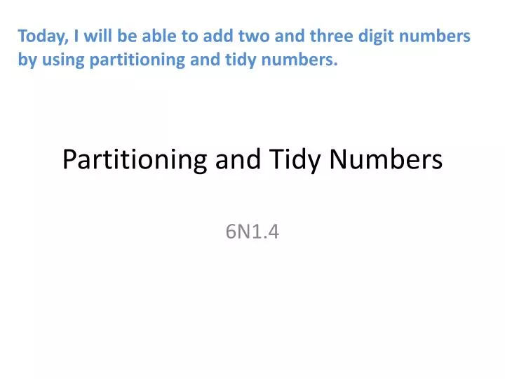 partitioning and tidy numbers