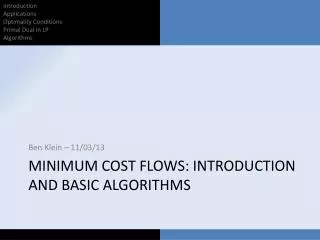 Minimum cost flows: Introduction and basic algorithms