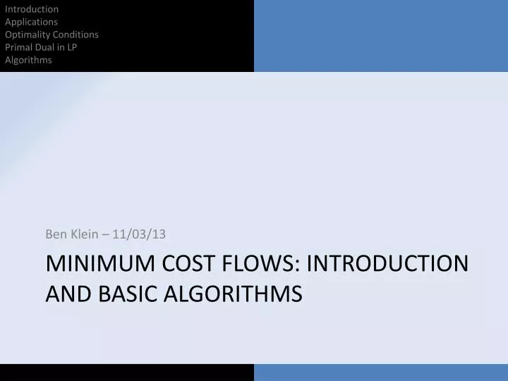 minimum cost flows introduction and basic algorithms