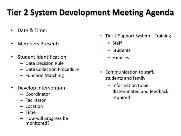 tier 2 system development meeting agenda