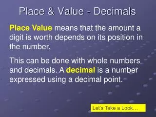 Place &amp; Value - Decimals