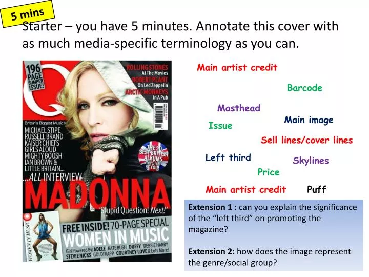 starter you have 5 minutes annotate this cover with as much media specific terminology as you can