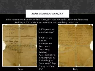 Army Memorandum, 1916