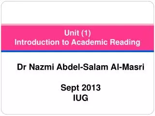 Unit (1) Introduction to Academic Reading