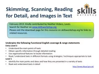 Skimming, Scanning, Reading for Detail, and Images in Text