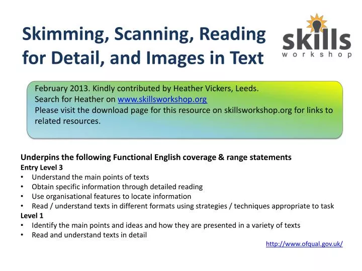 skimming scanning reading for detail and images in text