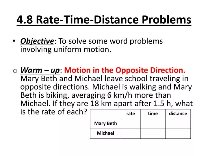 4 8 rate time distance problems