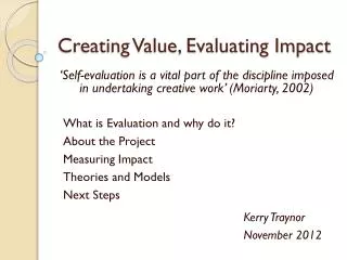Creating Value, Evaluating Impact