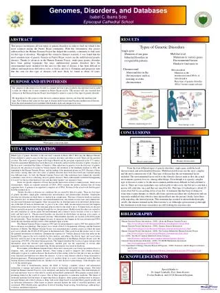 Genomes, Disorders, and Databases Isabel C. Ibarra Soto Episcopal Cathedral School