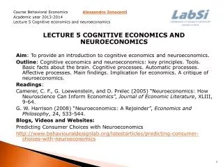 Course Behavioral Economics Alessandro Innocenti Academic year 2013-2014