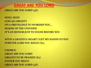 GREAT ARE YOU LORD