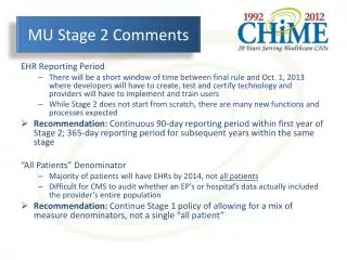 MU Stage 2 Comments