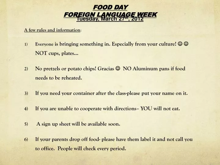 food day foreign language week