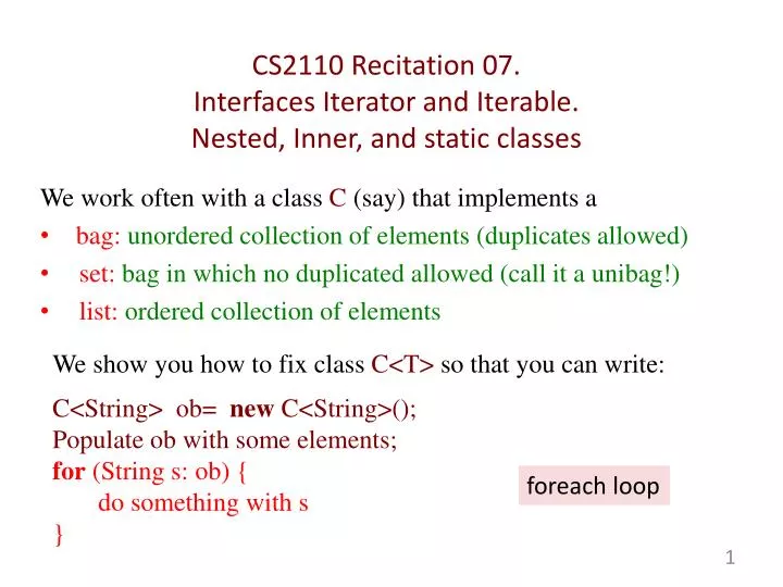 cs2110 recitation 07 interfaces iterator and iterable nested inner and static classes