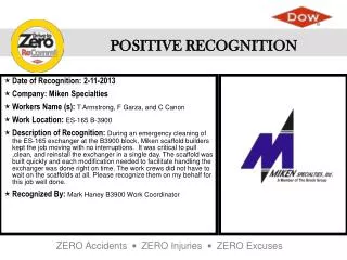 Date of Recognition : 2-11-2013 Company : Miken Specialties