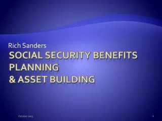 Social Security Benefits Planning &amp; Asset Building