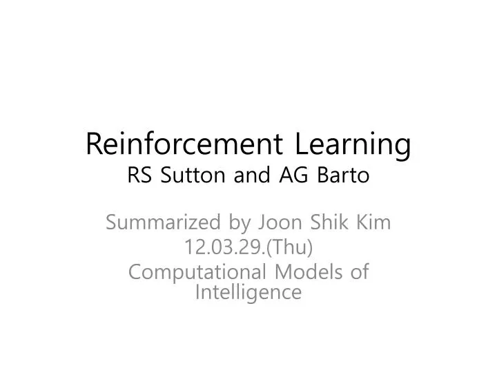reinforcement learning rs sutton and ag barto
