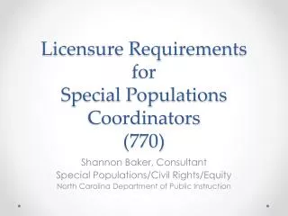 Licensure Requirements for Special Populations Coordinators (770)