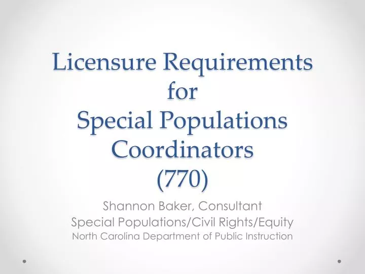 licensure requirements for special populations coordinators 770